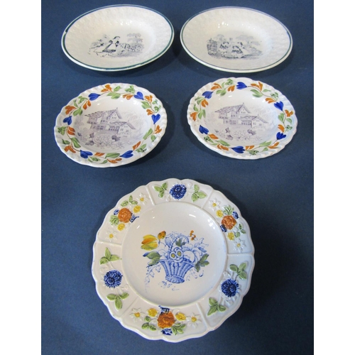 1085 - Eight 19th century children's plates with printed centres, many with hand painted floral borders