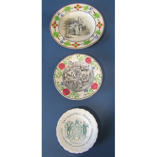 1085 - Eight 19th century children's plates with printed centres, many with hand painted floral borders