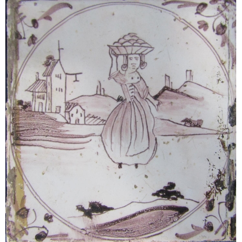 1094 - Ten 18th century manganese tiles with character and landscape detail