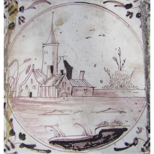 1094 - Ten 18th century manganese tiles with character and landscape detail