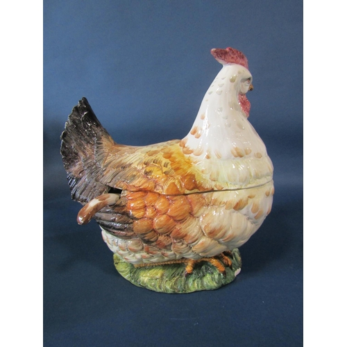 1105 - A large tureen modelled in the form of a chicken complete with ladle, Victorian ewer with sepia deta... 