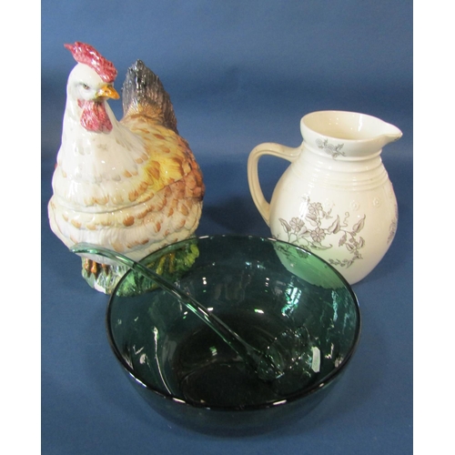 1105 - A large tureen modelled in the form of a chicken complete with ladle, Victorian ewer with sepia deta... 