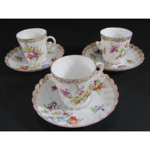 1107 - Miscellaneous collection including three Dresden cups and saucers with wrythen fluted panels, floral... 