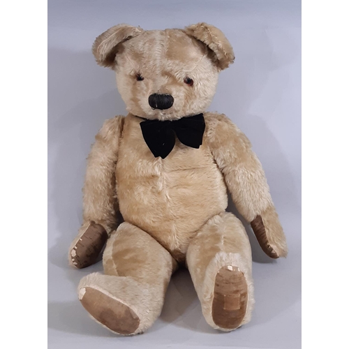 399 - Large Teddy Bear, mid 20th century, by Chad Valley with thick gold plush, jointed body, velveteen pa... 