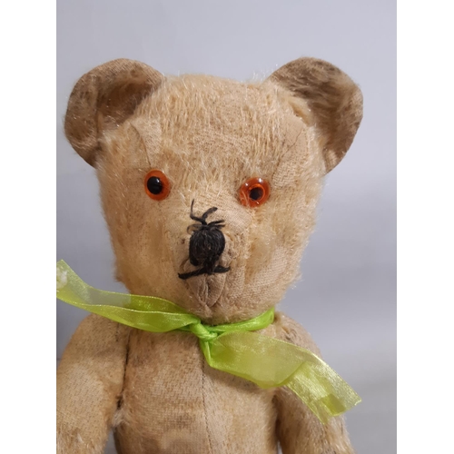 402 - 3 vintage teddy bears including a bear with short golden plush, stitched nose, mouth and claws, clot... 