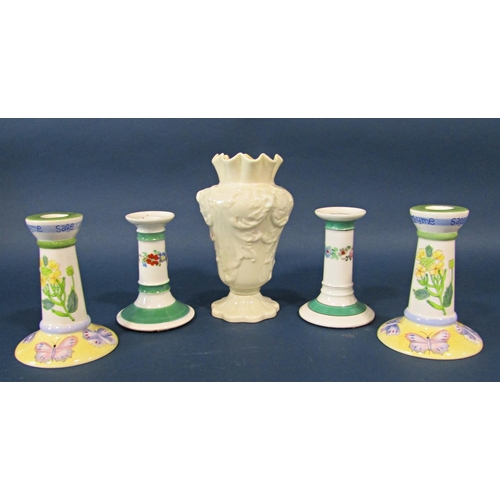 1124 - Small collection of Poole pottery, Belleek ware vase with classical leaf detail, pair of 19th centur... 