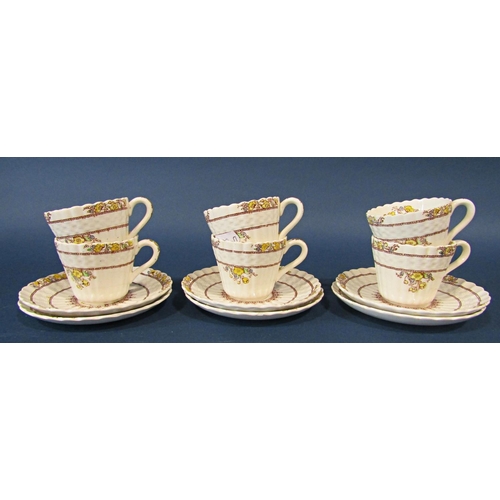 1126 - A Colclough tea service in an art deco style for six with blue flower detail together with a small a... 