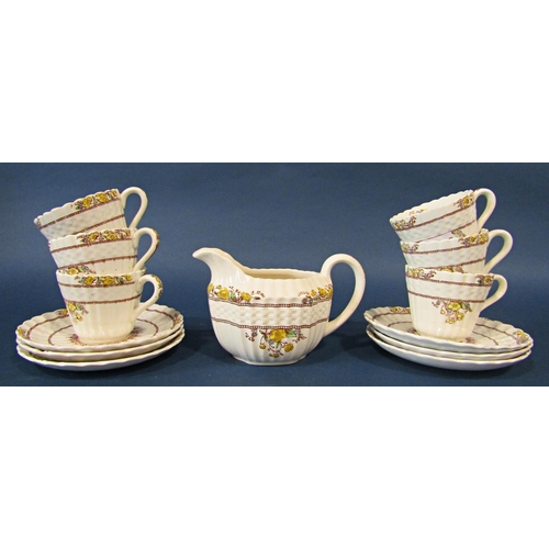 1126 - A Colclough tea service in an art deco style for six with blue flower detail together with a small a... 