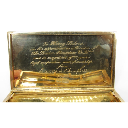 1476 - 9ct engine turned cigarette case with inscription to interior, maker The Wayne Hart Co, Chester 1947... 