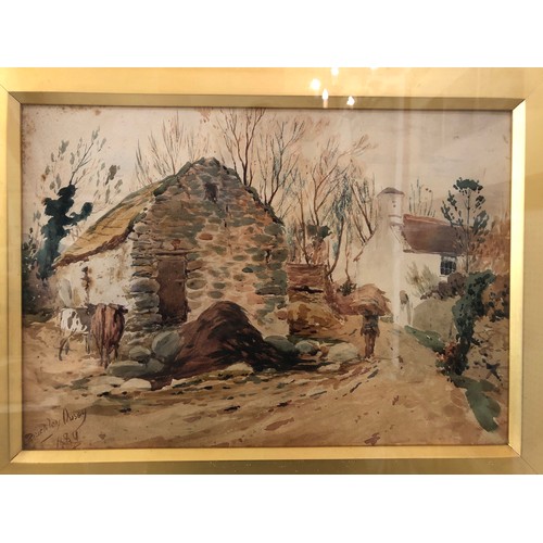 131 - Buckley Ousey (1851-1899) - Country Scene with Stone Houses (1884), watercolour on paper, signed and... 