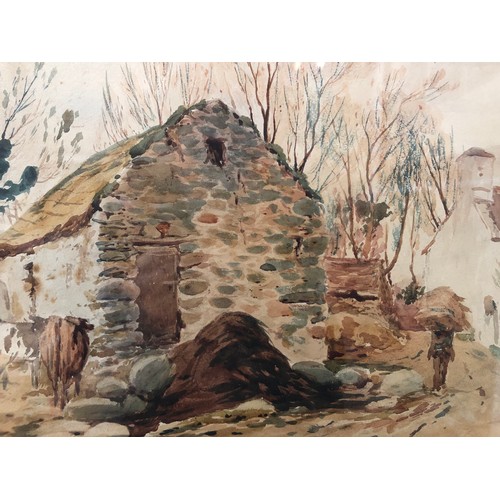 131 - Buckley Ousey (1851-1899) - Country Scene with Stone Houses (1884), watercolour on paper, signed and... 