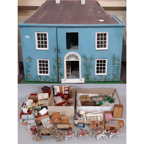 415 - Vintage Triang dolls house for restoration (AF) together with a quantity of dolls house furniture, p... 