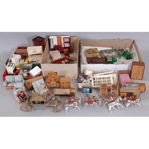 415 - Vintage Triang dolls house for restoration (AF) together with a quantity of dolls house furniture, p... 