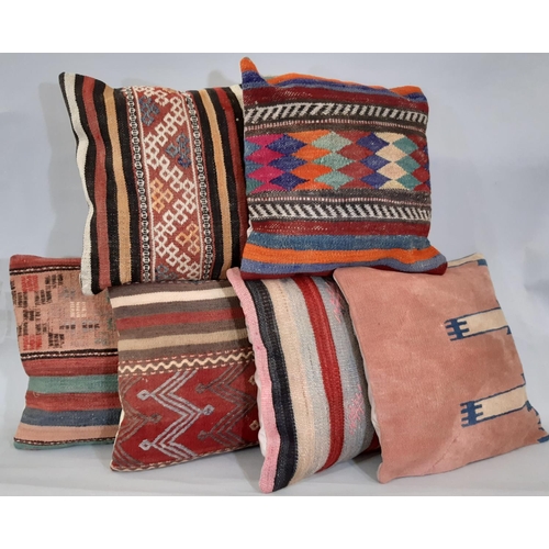 1837 - 6 colourful cushions made from old kelim with zipped new fabric back. 40x40cm approx (6)