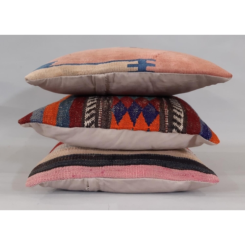 1837 - 6 colourful cushions made from old kelim with zipped new fabric back. 40x40cm approx (6)