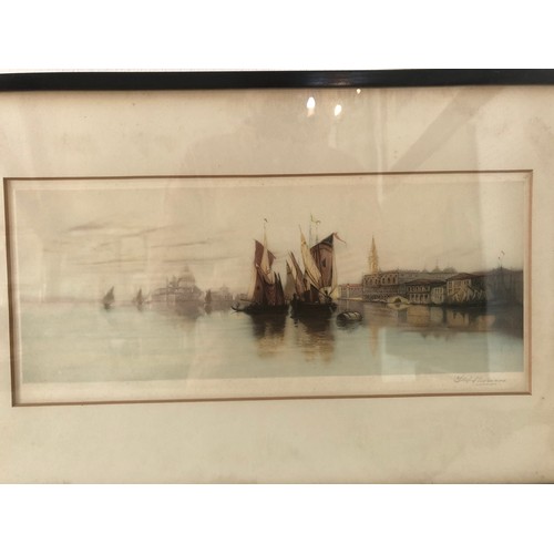 114 - F. G. Stevenson - Two mezzotint and drypoint etchings in colours depicting Sailing barges off Venice... 