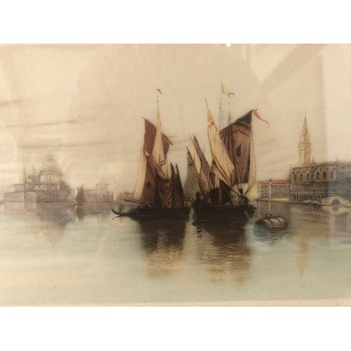 114 - F. G. Stevenson - Two mezzotint and drypoint etchings in colours depicting Sailing barges off Venice... 