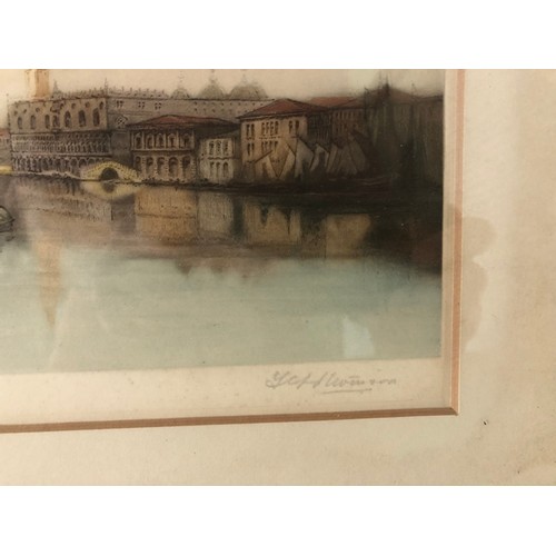 114 - F. G. Stevenson - Two mezzotint and drypoint etchings in colours depicting Sailing barges off Venice... 