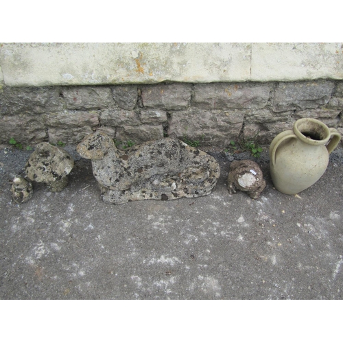 2065 - A weathered cast composition stone two sectional three graces bird bath with circular top, 42 cm in ... 