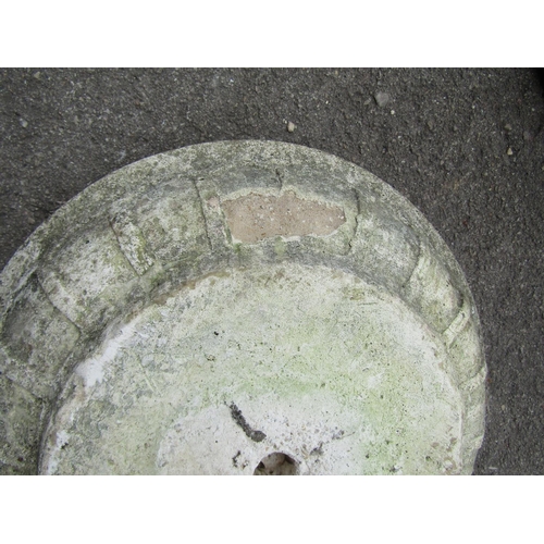 2065 - A weathered cast composition stone two sectional three graces bird bath with circular top, 42 cm in ... 