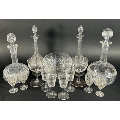 1192 - A large collection of antique and contemporary glassware including decanters, finger bowls, liqueur ... 