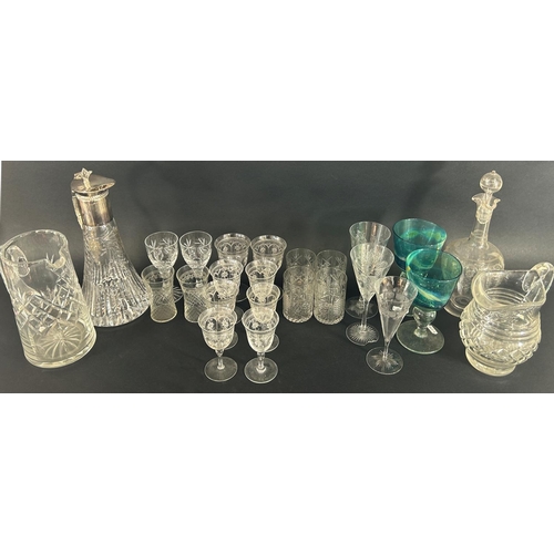 1194 - A collection of mixed glassware to include Victorian style engraved wine glasses, decanters, claret ... 