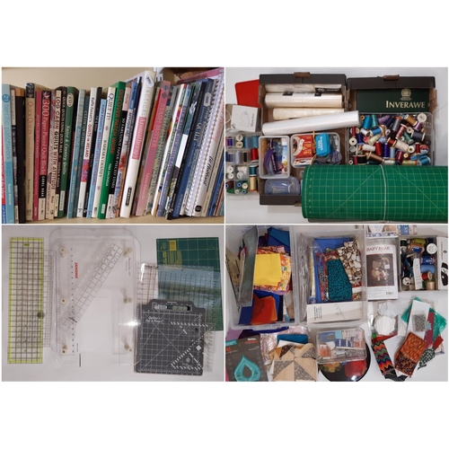 1831 - A large collection of quilting materials and accessories including fat quarters, templates, threads,... 