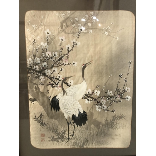 100 - Pair of 20th Century Chinese Paintings of Red-crowned Cranes and Blossom, watercolour on silk bearin... 