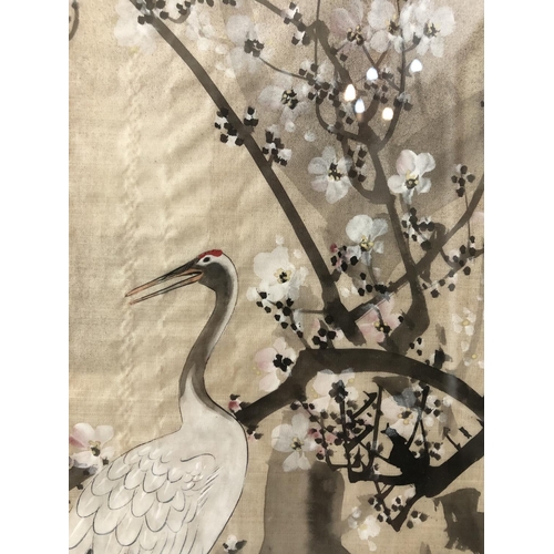 100 - Pair of 20th Century Chinese Paintings of Red-crowned Cranes and Blossom, watercolour on silk bearin... 