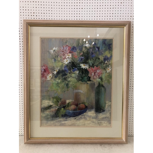 115 - Jane Lampard (Local Artist, Contemporary) - 'Peonies & Daisies', watercolour and pastel on paper, si... 