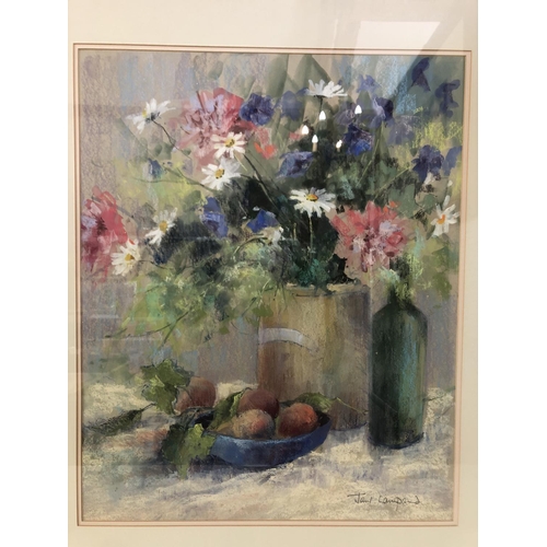 115 - Jane Lampard (Local Artist, Contemporary) - 'Peonies & Daisies', watercolour and pastel on paper, si... 