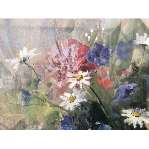 115 - Jane Lampard (Local Artist, Contemporary) - 'Peonies & Daisies', watercolour and pastel on paper, si... 