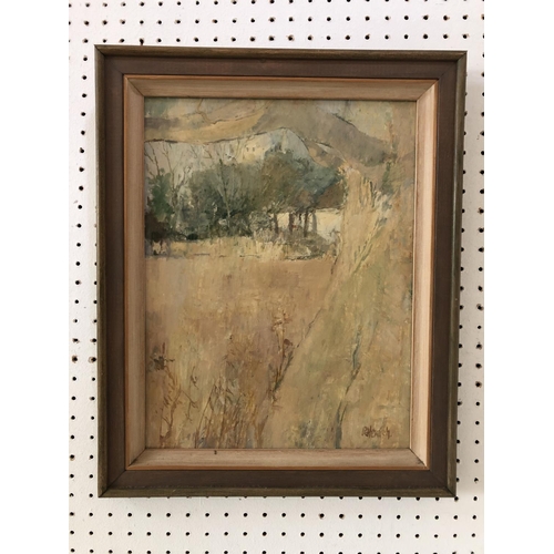 Roy Hewish (b.1929) - Fields and Trees, oil on board, signed lower right, 34 x 26 cm, framed