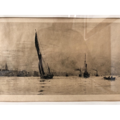 2 - William Lionel Wyllie R.A., R.I., R.E. (1851-1931) - 'Off Gravesend', etching on paper, signed in pe... 