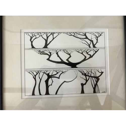 24 - Four Black and White Artworks by Different Artists: Roy Hewish (b.1929) - Ink study of trees, signed... 