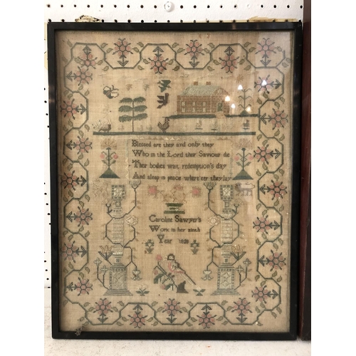 31 - Two Framed 19th Century Needlework Samplers by: Sarah Liversage, aged 10 years, 1852, 37 x 40 cm; an... 
