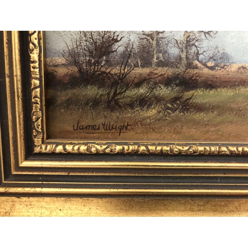 51 - Three Paintings: James Wright - 'Winter Landscape', oil on canvas board, signed below, titled verso,... 