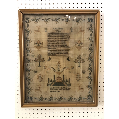 62 - 19th Century Needlework Sampler by Elizabeth Wotton who finished this piece at Mrs. Robert's School,... 