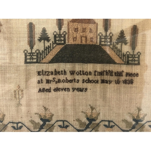 62 - 19th Century Needlework Sampler by Elizabeth Wotton who finished this piece at Mrs. Robert's School,... 