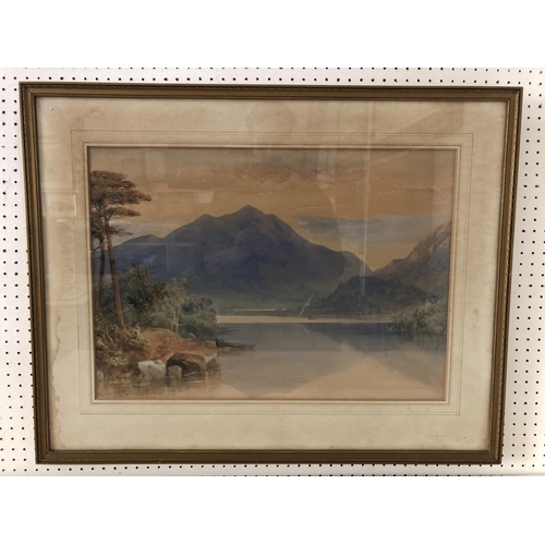 65 - Thomas Charles Leeson (1823-1875) - Lake View with Mountains (1848), watercolour on paper, signed an... 