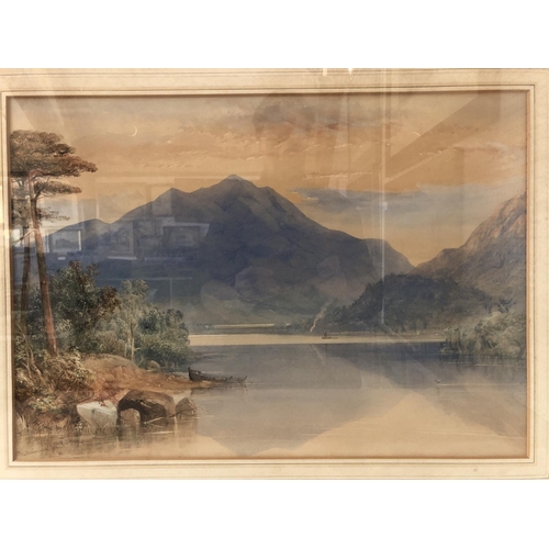 65 - Thomas Charles Leeson (1823-1875) - Lake View with Mountains (1848), watercolour on paper, signed an... 