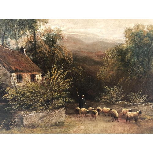 66 - Henry Harris 1852-1926) - Two English Country Landscape Scenes: Shepherd with Sheep, signed lower le... 