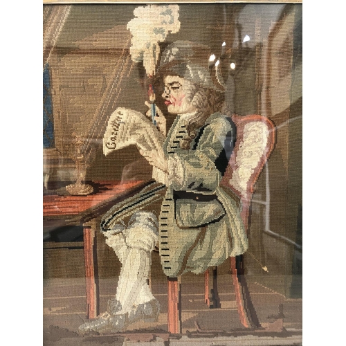 67 - 19th Century Tapestry of 'The Politician' after William Hogarth in a wooden frame with leather leave... 