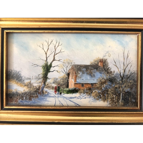 72 - Robert Hughes (1934-2010) - 'Winter Landscape', miniature oil on board, signed lower left, titled ve... 