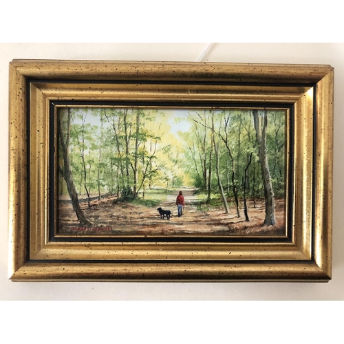 74 - Robert Hughes (1934-2010) - 'In the Forest', miniature oil on board, signed lower left, titled verso... 