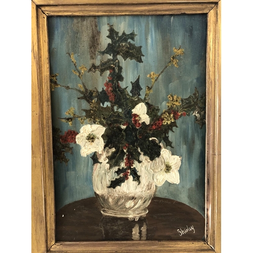 80 - Shirley Payling (1934-2006) - Two Still Life Paintings: White Vase of Flowers and Holly/Daffodils in... 