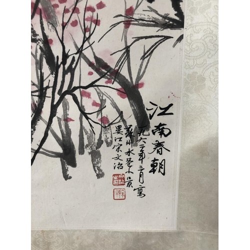 98 - After Song Wenzhi (宋文治) (1919-1999) -  Village Scene with Cherry Blossom, bearing three red seals an... 