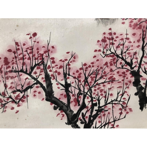 98 - After Song Wenzhi (宋文治) (1919-1999) -  Village Scene with Cherry Blossom, bearing three red seals an... 