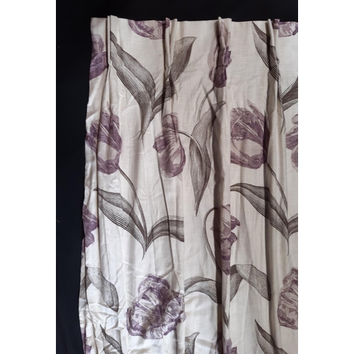 1818 - 2 pairs of extra long curtains in a linen type floral print 'Liana' by Harlequin, lined, with triple... 