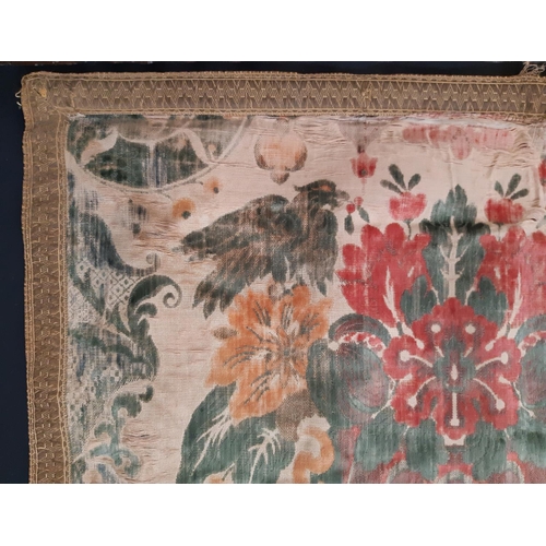 1833 - A large antique textile panel of cisele velvet, probably 19th century Italian depicting classical co... 